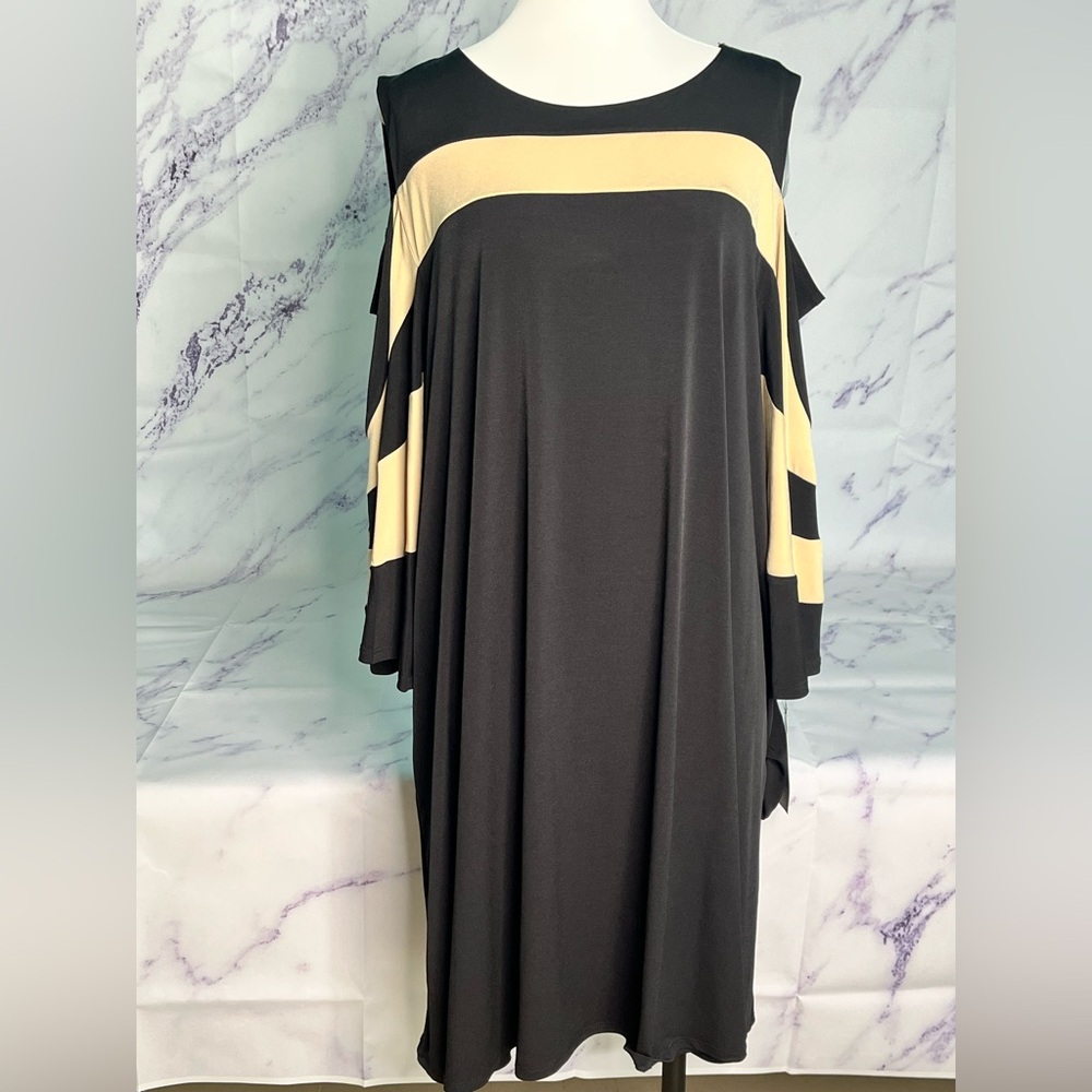 Nina Leonard cold shoulder, color block sheath dress new size 3X